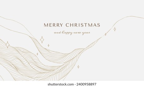 Grey and gold line art Christmas and Happy New Year background
