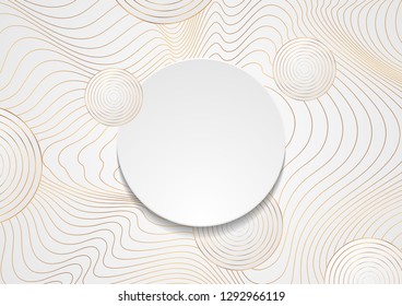 Grey golden curved waves and circles abstract background. Vector design