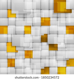 Grey and golden squares abstract tech geometric background. Vector design