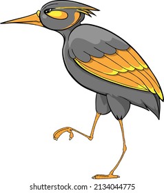 a grey and golden vector illustration of a stork brd