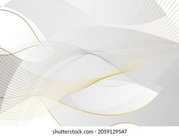 Grey golden waves and lines abstract elegant background. Vector design