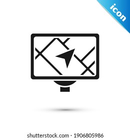 Grey Gps device with map icon isolated on white background.  Vector