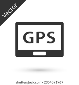 Dispositivo Gps gris con icono de mapa aislado en fondo blanco.  Ilustración vectorial