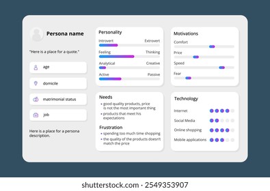 Modelo de persona UX cinza e gradiente.