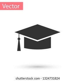 Grey Graduation cap icon isolated on white background. Graduation hat with tassel icon. Vector Illustration