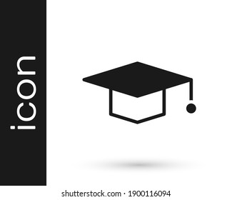 Grey Graduation cap icon isolated on white background. Graduation hat with tassel icon.  Vector Illustration