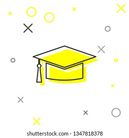 Grey Graduation cap line icon isolated on white background. Graduation hat with tassel icon. Vector Illustration