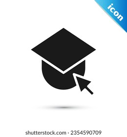 Tapa de graduación gris en el icono del globo aislado en el fondo blanco. Símbolo mundial de la educación. Aprendizaje en línea o concepto de e-learning.  Ilustración vectorial