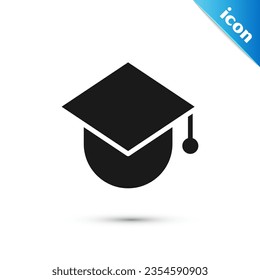 Tapa de graduación gris en el icono del globo aislado en el fondo blanco. Símbolo mundial de la educación. Aprendizaje en línea o concepto de e-learning.  Ilustración vectorial