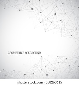 Grey graphic background with connected line and dots. Molecule and communication background for your design and your text. Vector illustration.