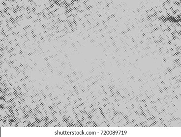 Grey graphic halftone comic style pop art template. Retro grain pattern effect fashionable page background layout. Vector illustration