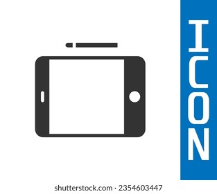 Graue grafische Tablettensymbol einzeln auf weißem Hintergrund.  Vektorgrafik