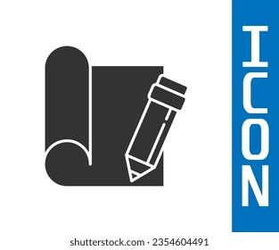 Grey Graphing paper for engineering and pencil icon isolated on white background.  Vector Illustration