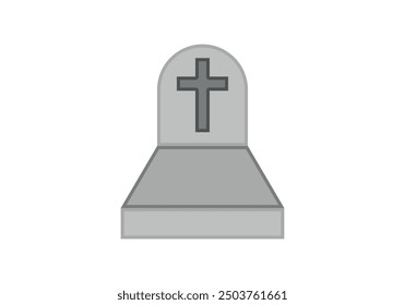 Grey grave with headstone and Christian cemetery cross