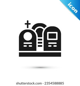 Grey Grave with tombstone icon isolated on white background.  Vector