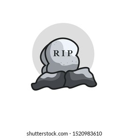 Grey Gravestone for Halloween Illustration with White Background