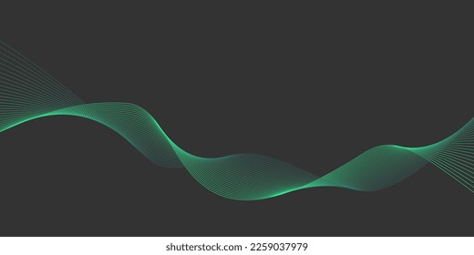 Grey Green background. Green wave lines. Flowing waves Abstract digital equalizer sound wave Flow Line Vector illustration for tech futuristic innovation concept. Dark background Graphic design Curve