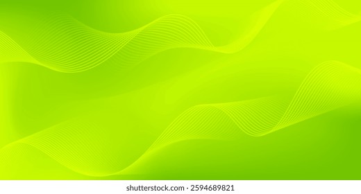 Grey Green background. Green wave lines. Flowing waves Abstract digital equalizer sound wave Flow Line Vector illustration for tech futuristic innovation concept. Dark background Graphic design Curve