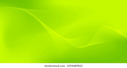 Grey Green background. Green wave lines. Flowing waves Abstract digital equalizer sound wave Flow Line Vector illustration for tech futuristic innovation concept. Dark background Graphic design Curve