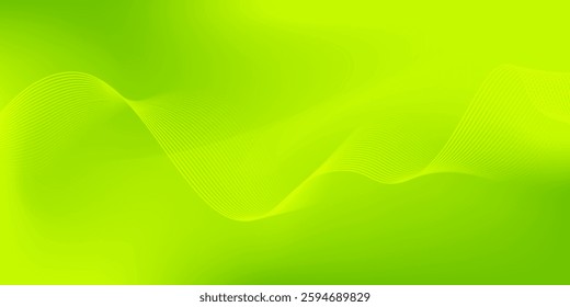 Grey Green background. Green wave lines. Flowing waves Abstract digital equalizer sound wave Flow Line Vector illustration for tech futuristic innovation concept. Dark background Graphic design Curve