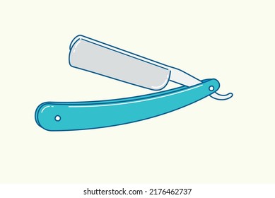 Grey and green traditional shaver barber blade razor in simple flat vector illustration art desgin