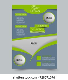 Grey and green vector flyer, brochure, annual report cover template. Business and education a4 design.