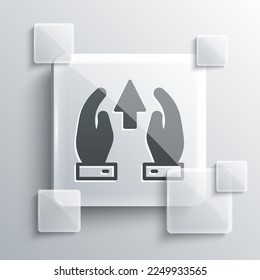Grey Growth chart and progress in people crowd icon isolated on grey background. Arrow finance up. Businessman of success. Square glass panels. Vector