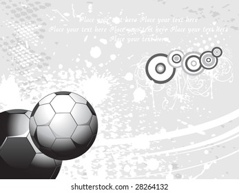 grey grunge background with two soccer and circle with sample text, vector illustration