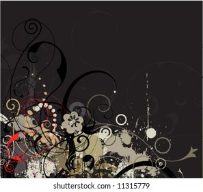grey grunge floral vector