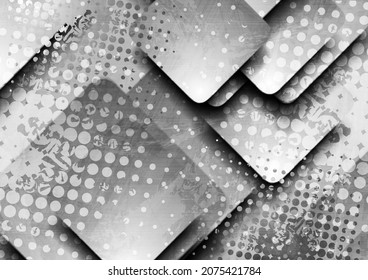 Grey grunge squares abstract tech geometric background. Vector halftone design