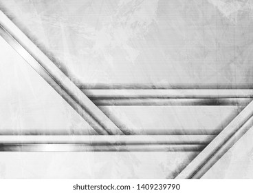 Grey grunge tech background with metallic stripes. Vector design