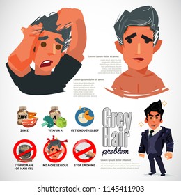 Problema del pelo gris. causa y forma de evitarlo - ilustración vectorial