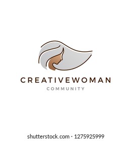 grey hair woman logo vector icon illustration line outline monoline