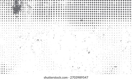 Meio-tom cinza pontos e manchas padrão em fundo branco com textura angustiada abstrata preto