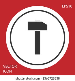 Grey Hammer icon isolated on red background. Tool for repair. Circle button. Vector Illustration