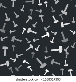 Grey Hammer icon isolated seamless pattern on black background. Tool for repair.  Vector Illustration