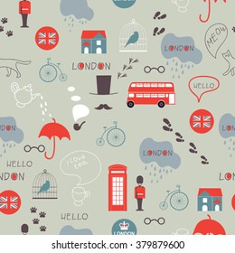grey hand drawn vector London seamless pattern