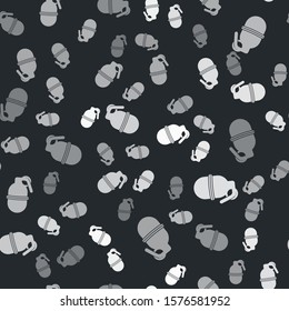 Grey Hand grenade icon isolated seamless pattern on black background. Bomb explosion.  Vector Illustration