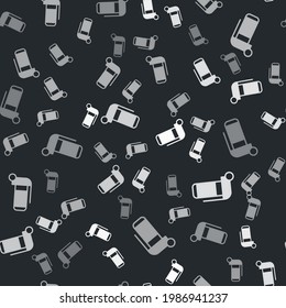 Grey Hand grenade icon isolated seamless pattern on black background. Bomb explosion.  Vector