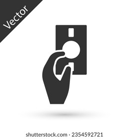Grey Hand holding money icon isolated on white background. Dollar or USD symbol. Cash Banking currency sign.  Vector Illustration