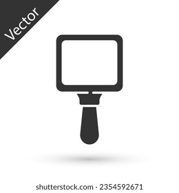 Icono de espejo de mano gris aislado en fondo blanco.  Ilustración vectorial