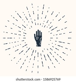 Grey Hand with psoriasis or eczema icon isolated on beige background. Concept of human skin response to allergen or chronic body problem. Abstract circle random dots. Vector Illustration