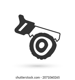 Grey Hand saw and log icon isolated on white background.  Vector