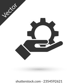 Grey Hand settings gear icon isolated on white background. Adjusting, service, maintenance, repair, fixing.  Vector Illustration