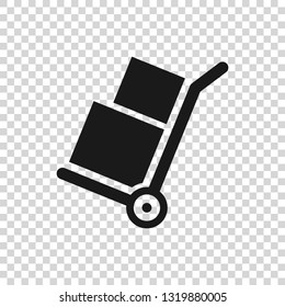 Grey Hand truck and boxes icon isolated on transparent background. Dolly symbol. Vector Illustration