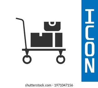 Grey Hand truck and boxes icon isolated on white background. Dolly symbol.  Vector