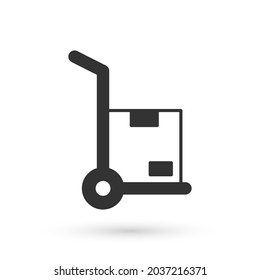 Grey Hand truck and boxes icon isolated on white background. Dolly symbol.  Vector