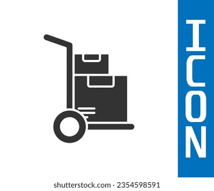 Grey Hand truck and boxes icon isolated on white background. Dolly symbol.  Vector Illustration