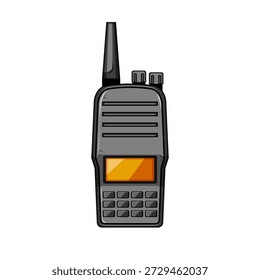 Grey handheld radio device featuring an antenna, speaker grille, digital display, and keypad, symbolizing instant wireless communication for security and emergency personnel