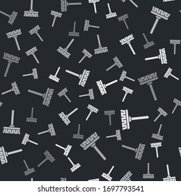 Grey Handle broom icon isolated seamless pattern on black background. Cleaning service concept. Vector Illustration